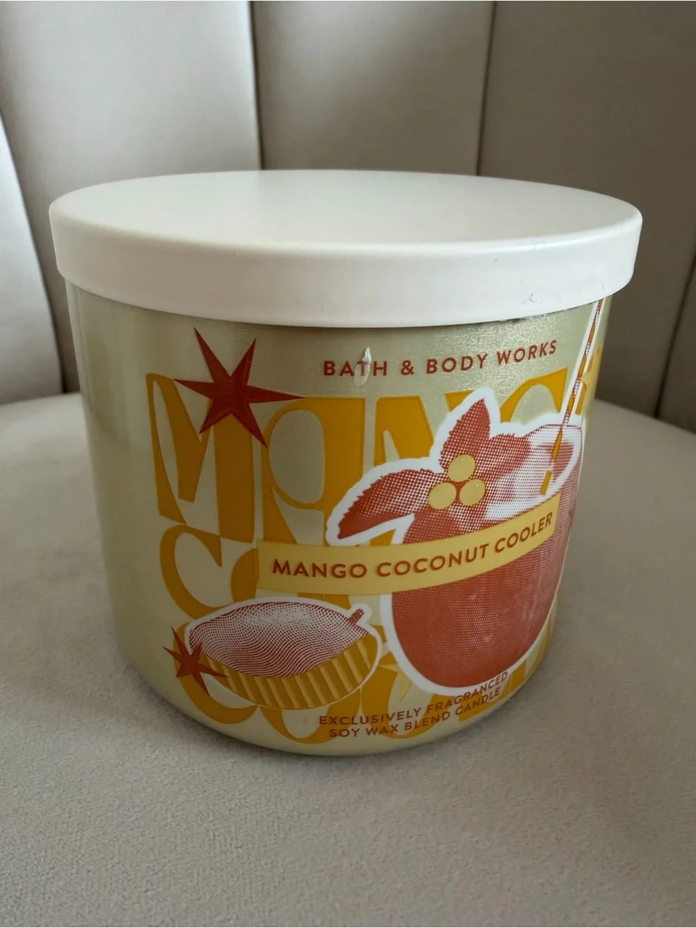 NWT Bath & Body Works 3 Wick Mango Coconut Cooler Jar Wax Candle Home Decor